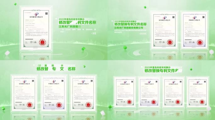 绿色科技专利证书 专利文件展示