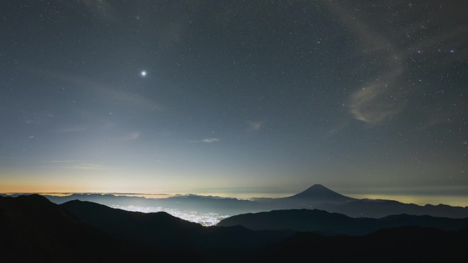 从北田山看富士山从黑夜到日出