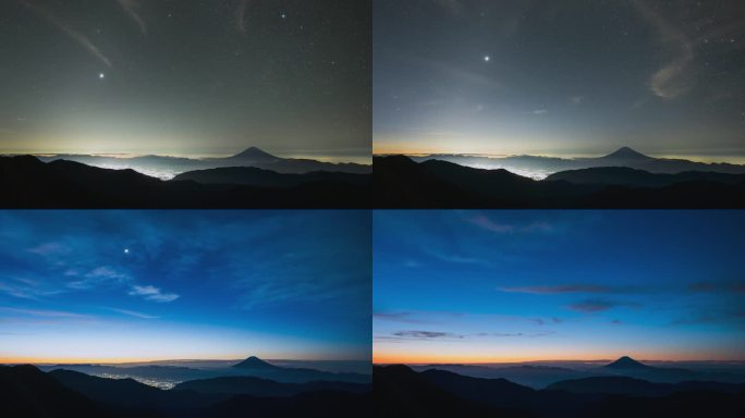 从北田山看富士山从黑夜到日出