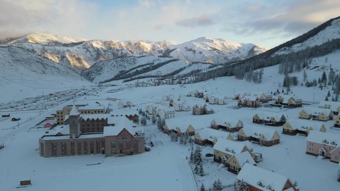 喀纳斯贾登峪雪景大全景航拍