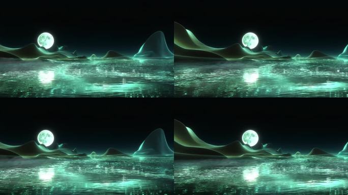 古典月亮青山绿水舞台循环