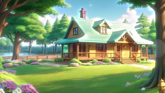 4K卡通童话故事户外房子概念背景视频