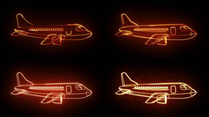 飞机轮廓线发光描边图案
