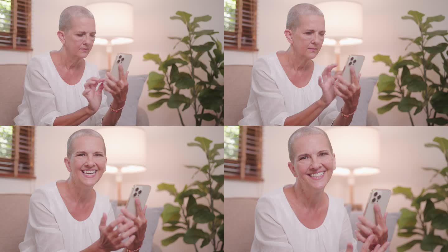 快乐的老年女性放松使用社交媒体的视频