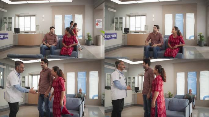 一对印度夫妇在当地城市医院进行健康检查:年轻的丈夫和妻子与他们的医生交谈，讨论生育治疗方案
