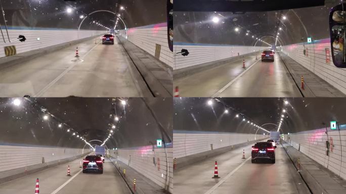 高速公路开车进入隧道驾驶大巴车高速路途中