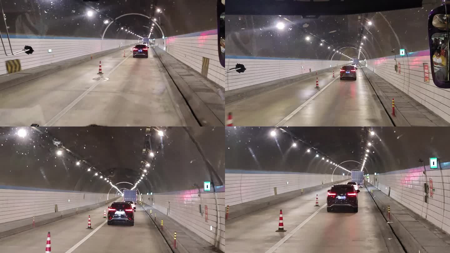 高速公路开车进入隧道驾驶大巴车高速路途中