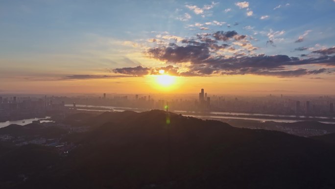 长沙岳麓山日出航拍