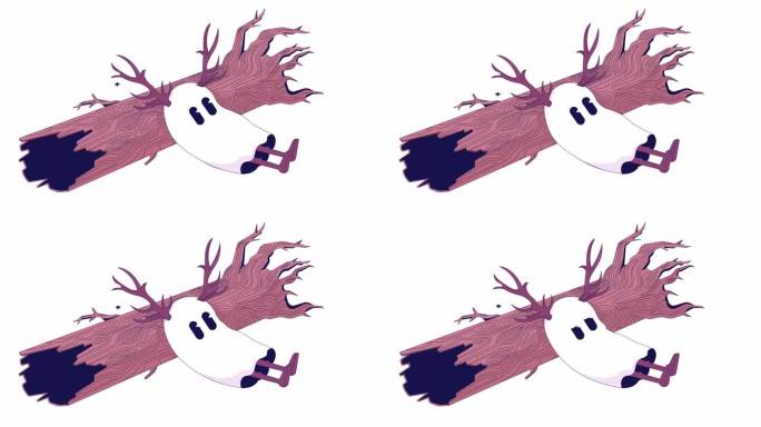 郁闷叹气的鬼魂躺在树干上行卡通动画