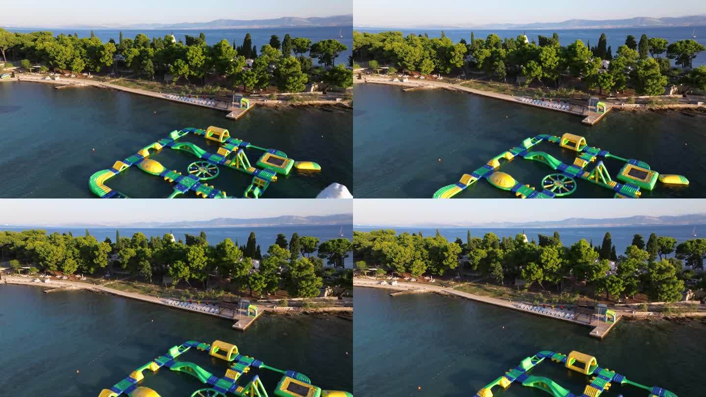 克罗地亚布拉克岛上的超级小镇航拍照片