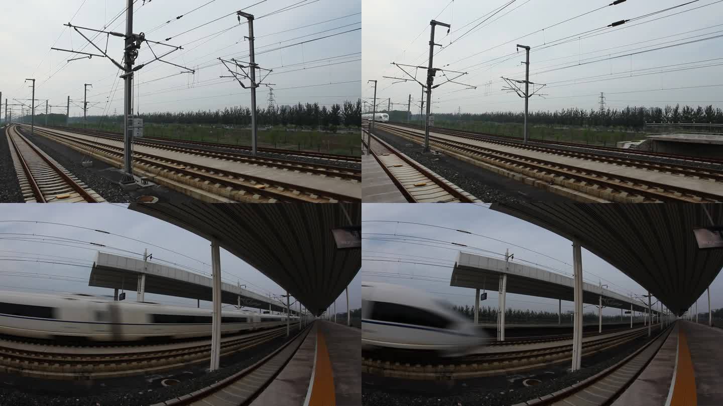 京津城际列车火车城际高铁动车高速驶过车站