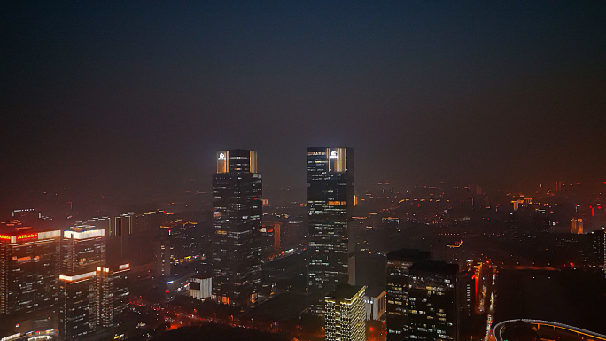 郑州 夜景 郑州绿地中心 双子塔 航拍