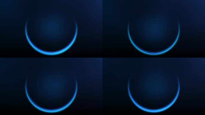 一个发光的蓝色半圆在黑暗渐变背景上发射粒子的环境动画循环