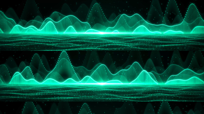 科技感绿色全息粒子线条波浪舞台背景8k