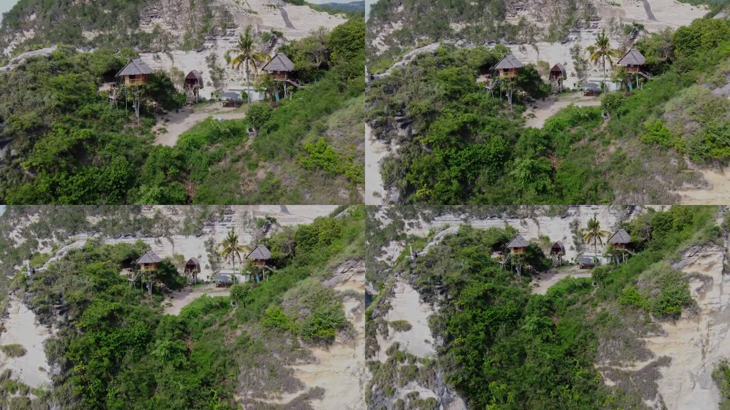 努沙佩尼达岛海边悬崖上的Rumah Pohon树屋小屋。空中
