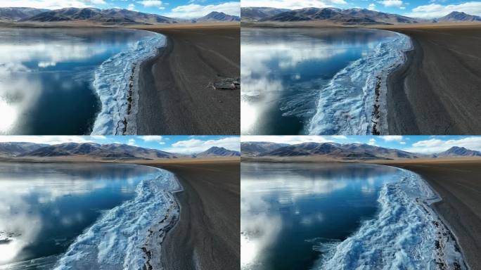 西藏那曲航拍圣湖当惹雍错高原湖泊牧场风光