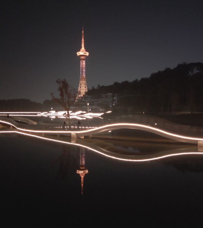 四川文化娱乐城玄珠湖公园夜景航拍