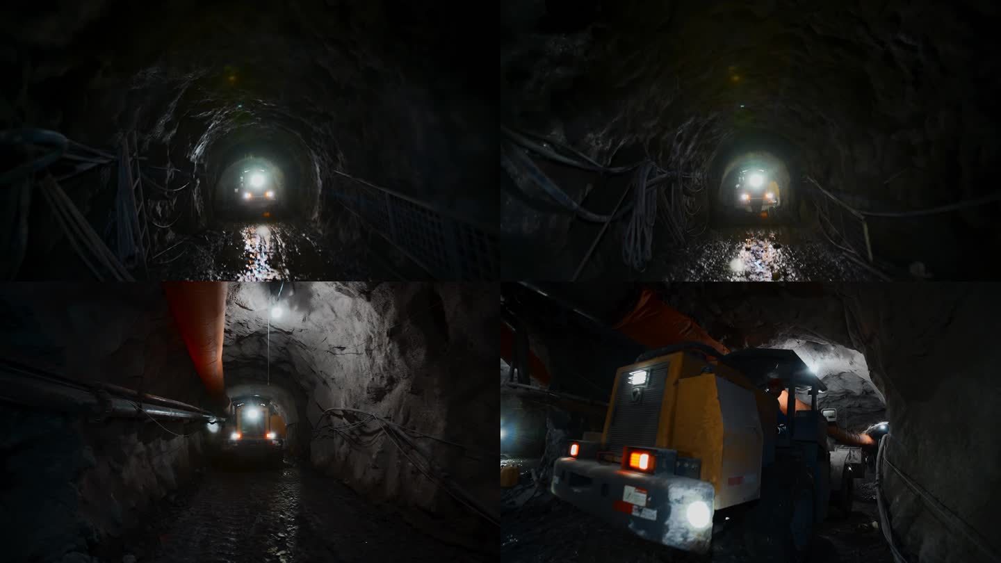 土地资源矿井坑洞内装载机工作视频