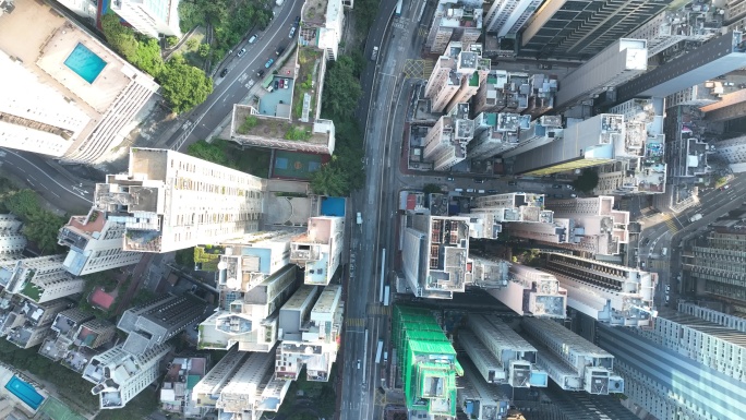 香港道路交通俯拍街道车流城市建筑俯瞰楼房