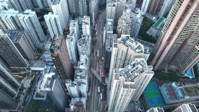 香港道路交通俯拍街道车流城市建筑俯瞰楼房