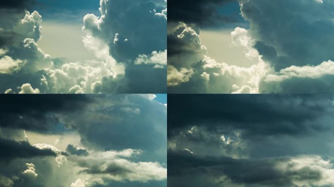 夏日蓝天上，雷暴前形成的白色蓬松积雨云。移动和变化的云景天气