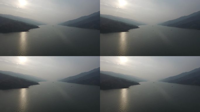 重庆奉节清晨山水风景航拍