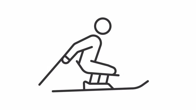 2D黑色创意直线滑雪动画，透明背景高清视频，代表残奥会的无缝循环4K视频
