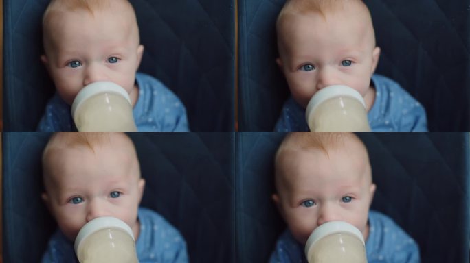 婴儿奶瓶喂奶特写外国小孩居家生活喝奶实拍