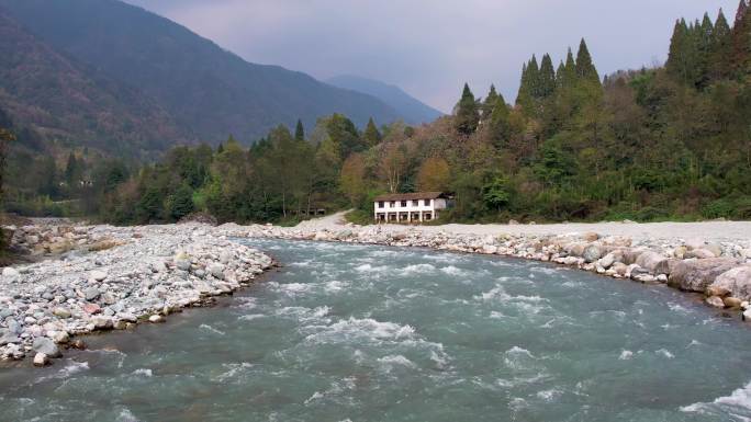 航拍 四川 都江堰 溪流