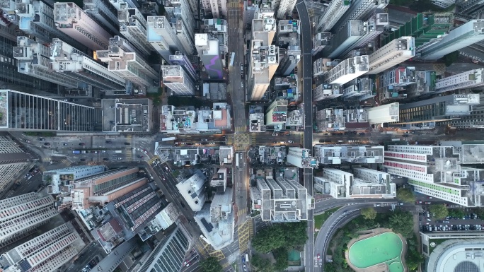 香港道路交通俯拍街道车流城市建筑俯瞰楼房