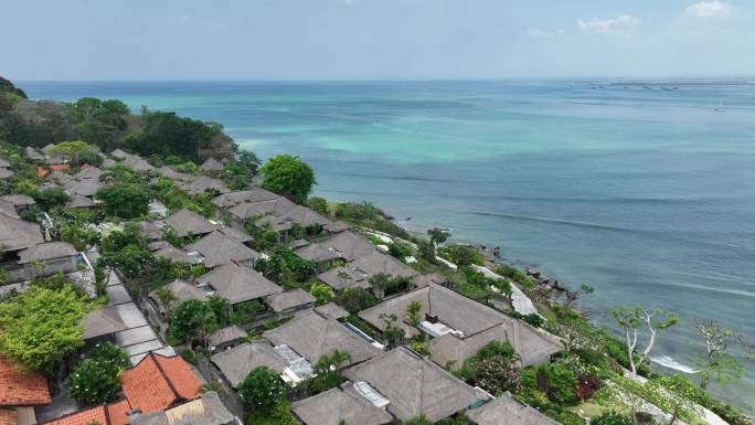 印尼巴厘岛金巴兰海滩海景度假村风光航拍