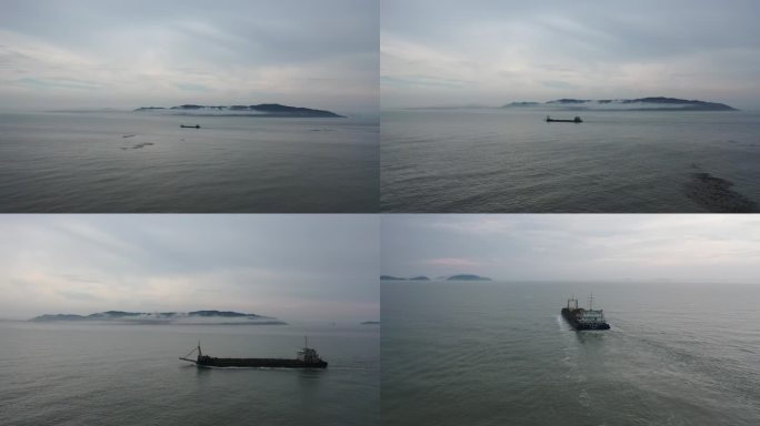 台州一号公路玉环鲜叠海域运沙船跟飞航拍