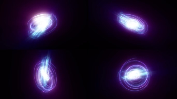抽象的紫色环球体从能量魔术波的烟雾圈和发光线在黑色背景