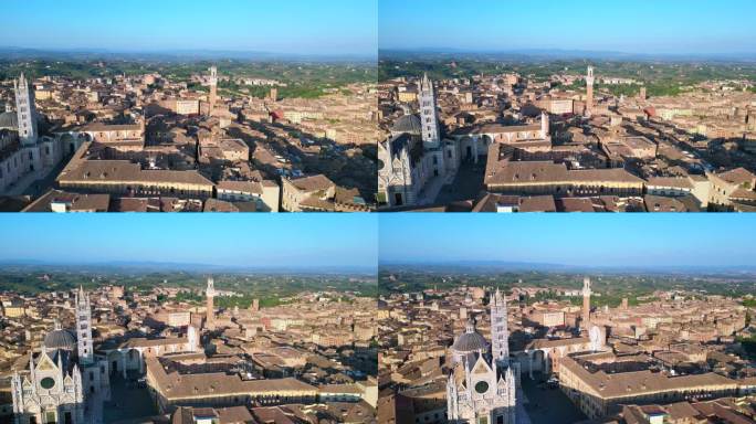 华丽的空中俯瞰飞行
意大利托斯卡纳的中世纪小镇锡耶纳。宽轨道概览无人机
4 k的电影