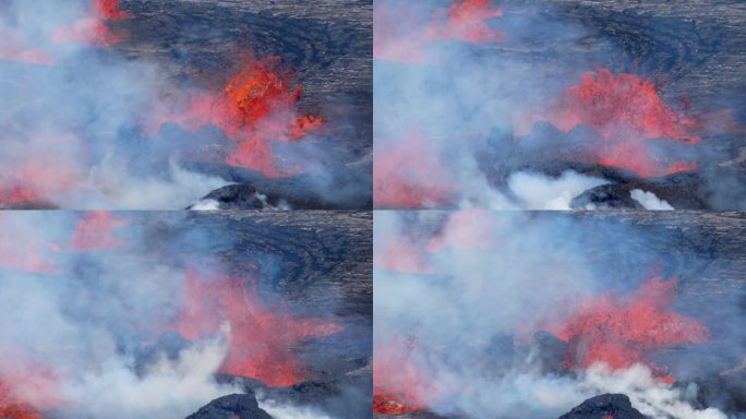 9月11日，基拉韦厄火山口喷发。火山喷发第二天的熔岩喷泉特写。