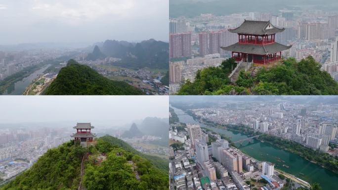 广西宜州城市及蛇山航拍01