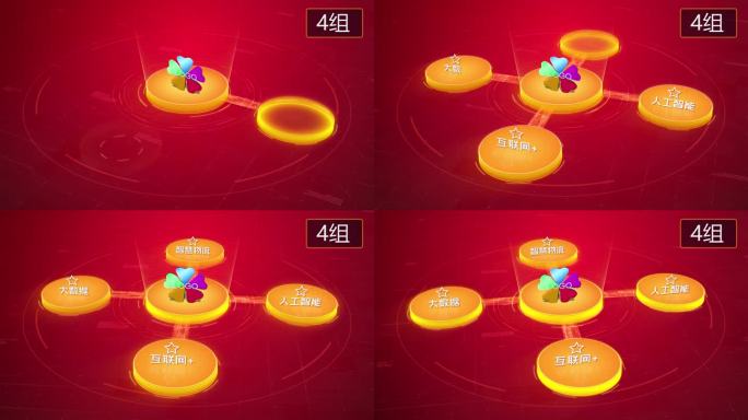 【无插件】4K红金色科技架构分类圆形4大