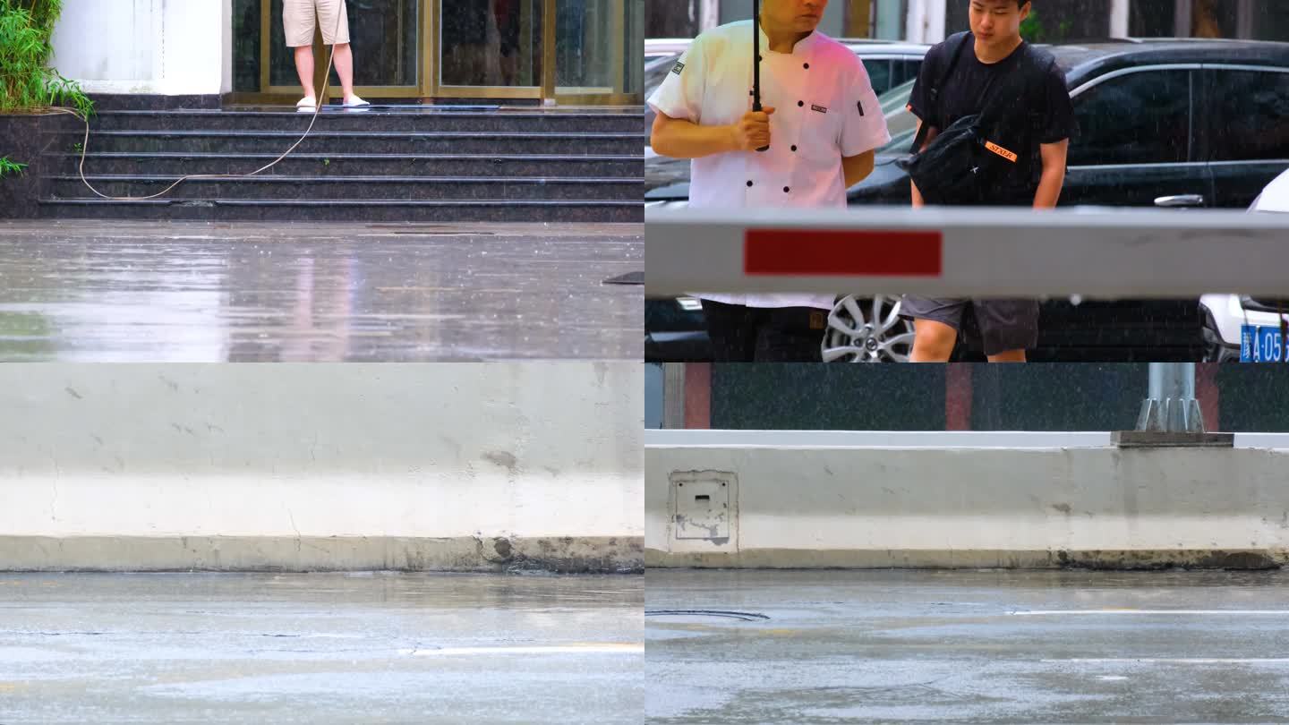 城市马路下雨天雨水雨滴街景街道街头风景风