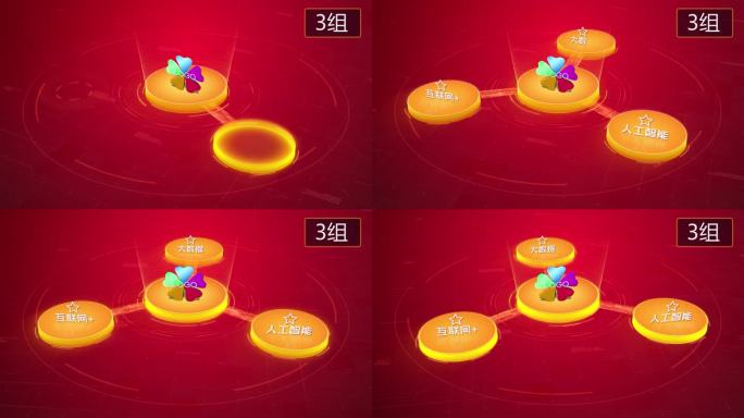 【无插件】4K红金色科技架构分类圆形3大