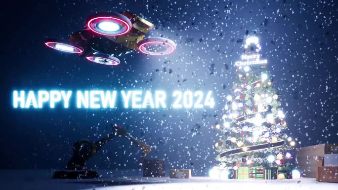 圣诞树上挂满了2024年的新年祝福