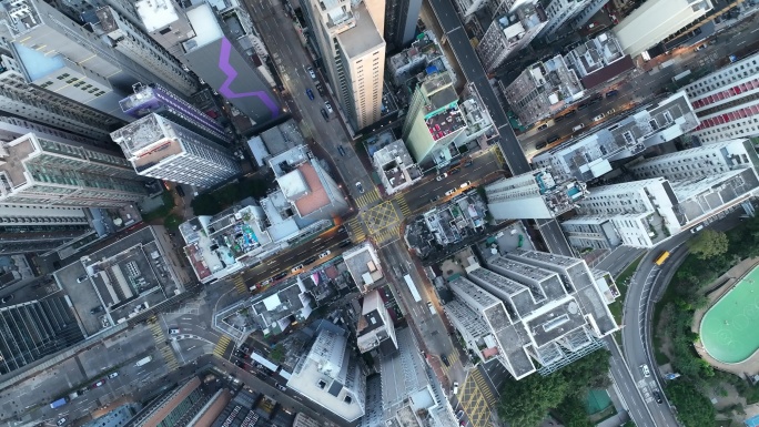 香港道路交通俯拍街道车流城市建筑俯瞰楼房