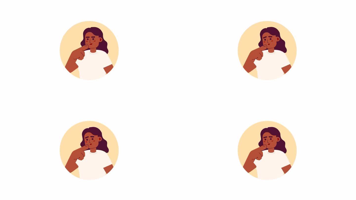 卷发非洲裔美国女性抚摸下巴2D化身动画
