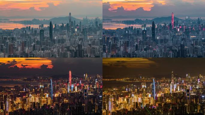 深圳现代建筑天际线从黄昏延时到夜晚