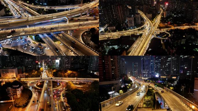 广州城市交通夜景航拍