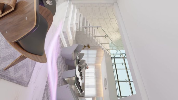 现代智能家居客厅阁楼与智能能量流的动画上楼ai概念人工智能在智能家居生活方式