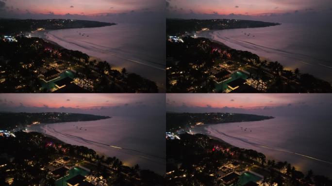 印尼巴厘岛金巴兰海滩夜景自然风光航拍