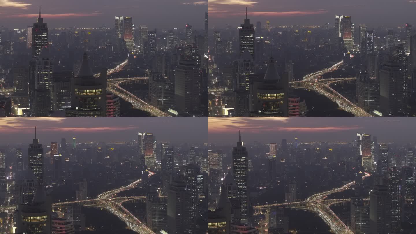 上海夜景航拍+高架+车流