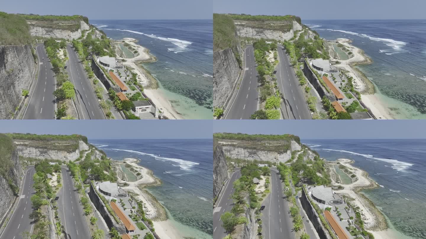 HDR印尼巴厘岛海滩海滨公路航拍风光