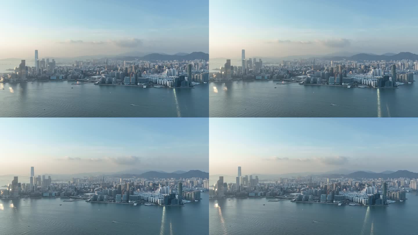 香港岛航拍维多利亚港海岸线城市建筑风光