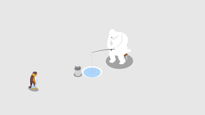 白熊和企鹅钓鱼北极寒冷